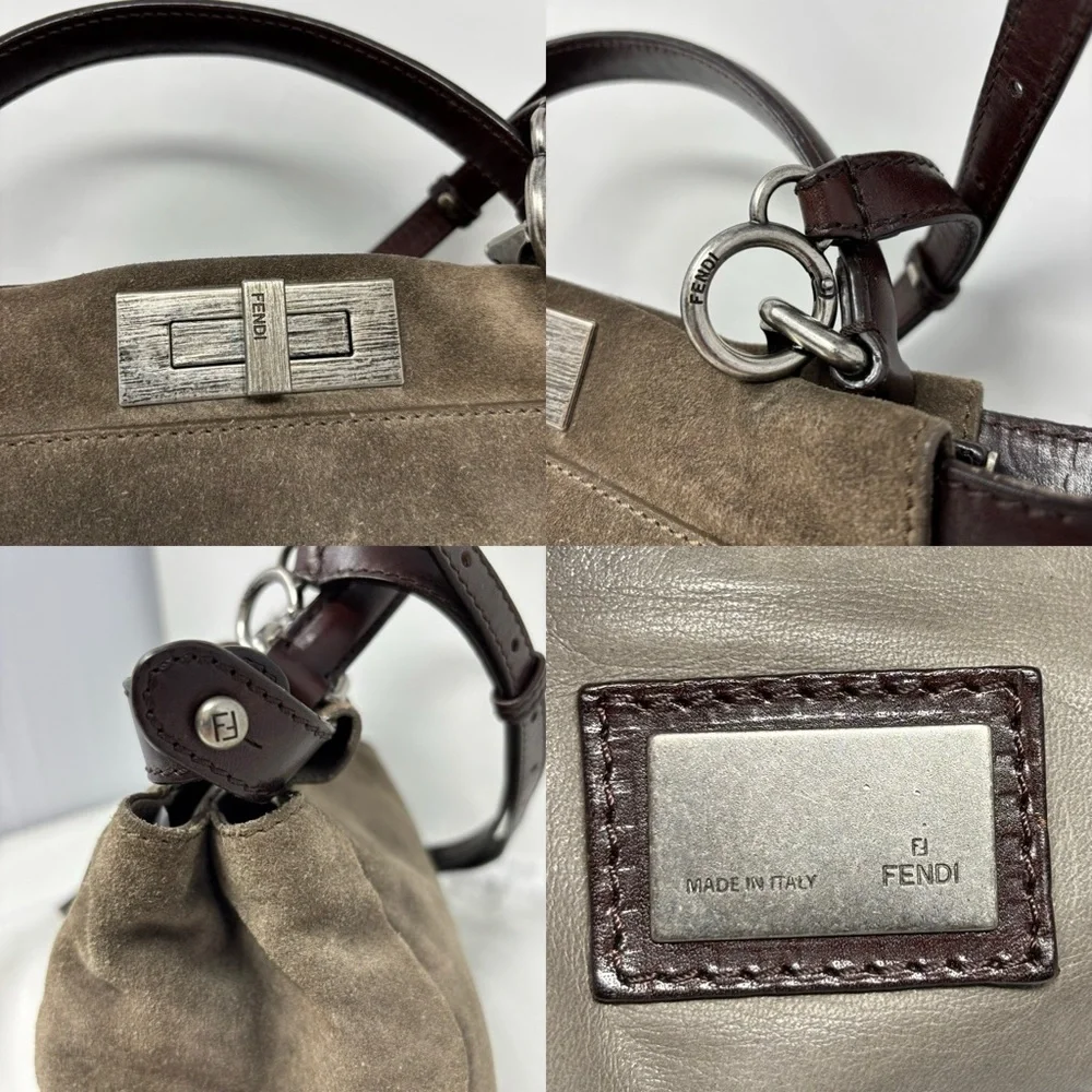 Fendi Peekaboo Top Handle Bag Dove Grey Suede Medium Silver Hardware - Picture 14 of 16